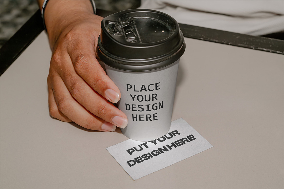 Business Card & Coffee Cup Mockup, a Mockup by Simetrica Labs (Photo 5 of 6)