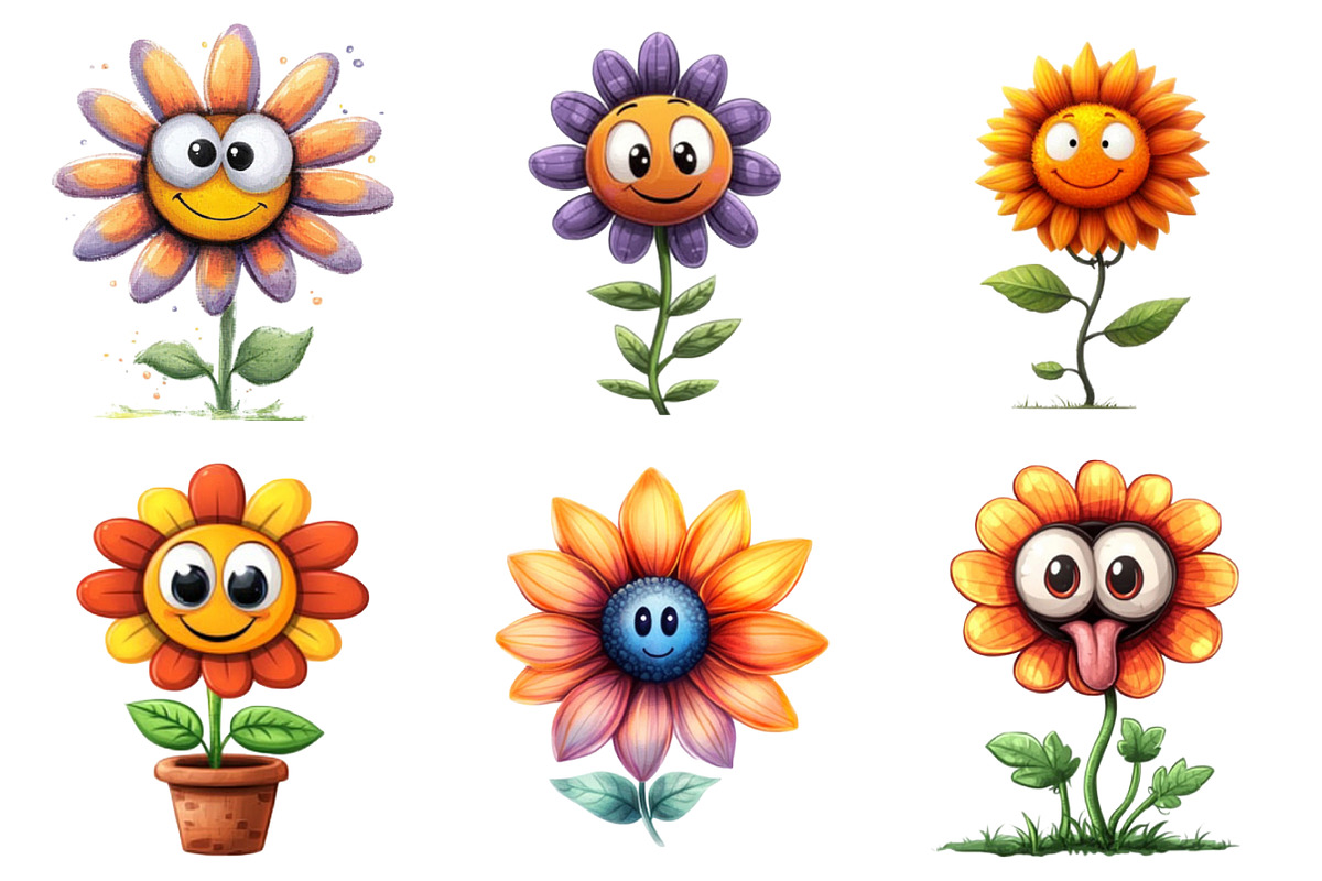 Watercolor Funny Flowers Clipart, an Illustration by designcity5 (Photo 4 of 5)