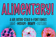Alimentary: a hip retro font family!, a Sans Serif Font by Missy Meyer (Thumbnail 1 of 7)