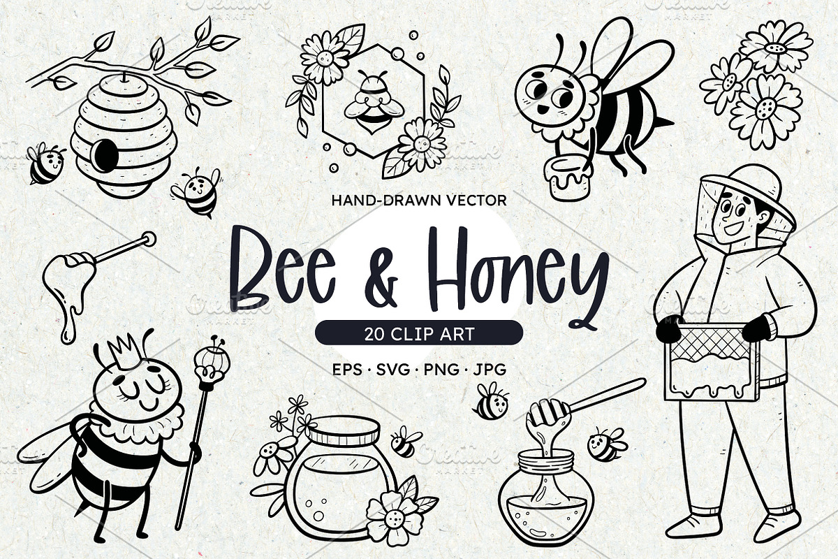 Bee & Honey Clipart Bundle, an Animal Illustration by insemar (Photo 1 of 4)