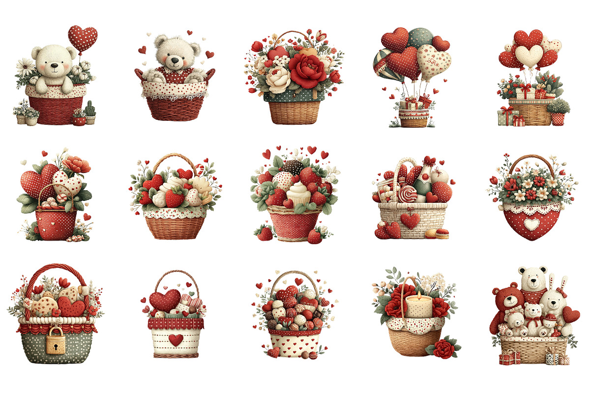 Valentine Heart Basket Clipart, an Illustration by DreamArtGraphic (Photo 4 of 4)