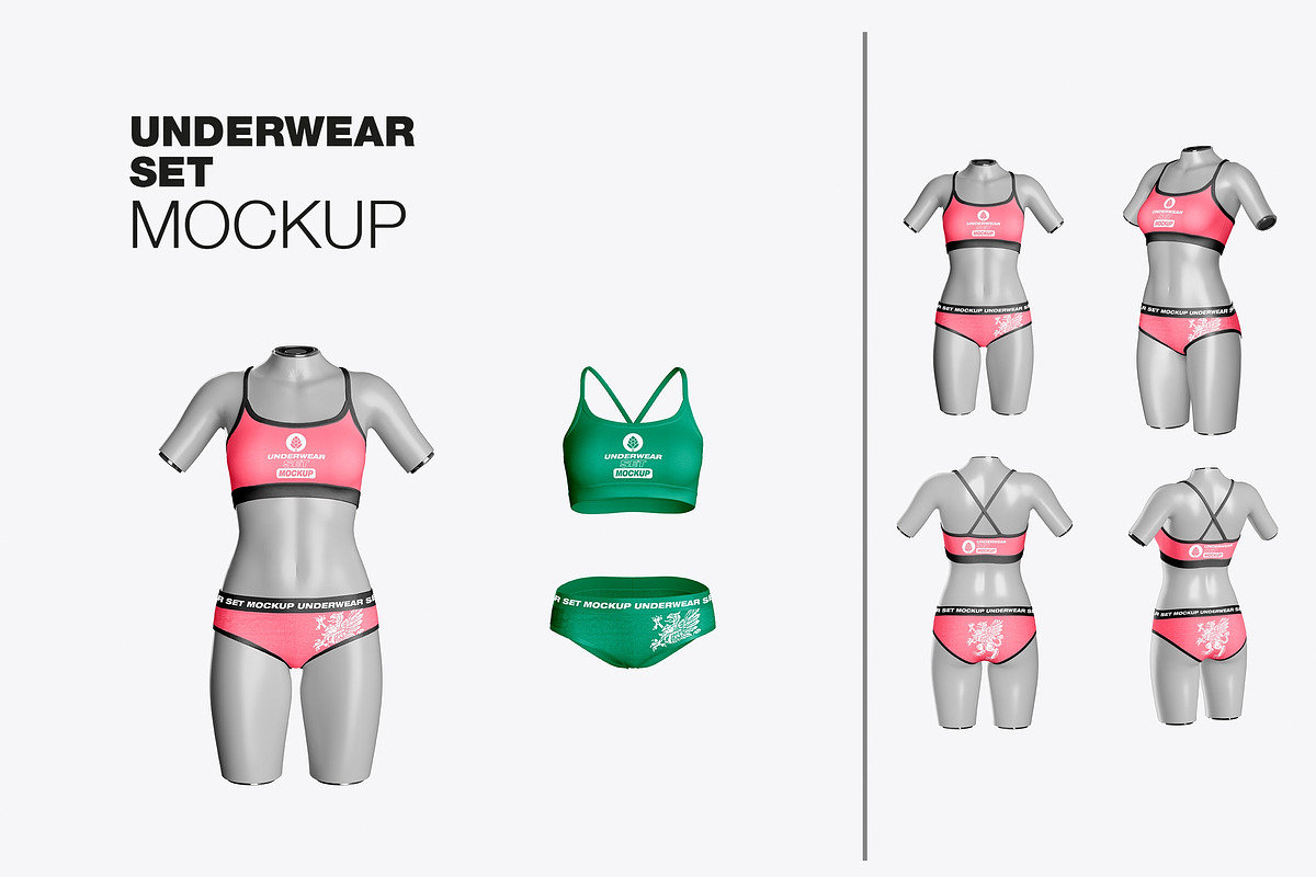 Women's Underwear Set mockup, a Product Mockup by OneVectorStock (Photo 1 of 13)