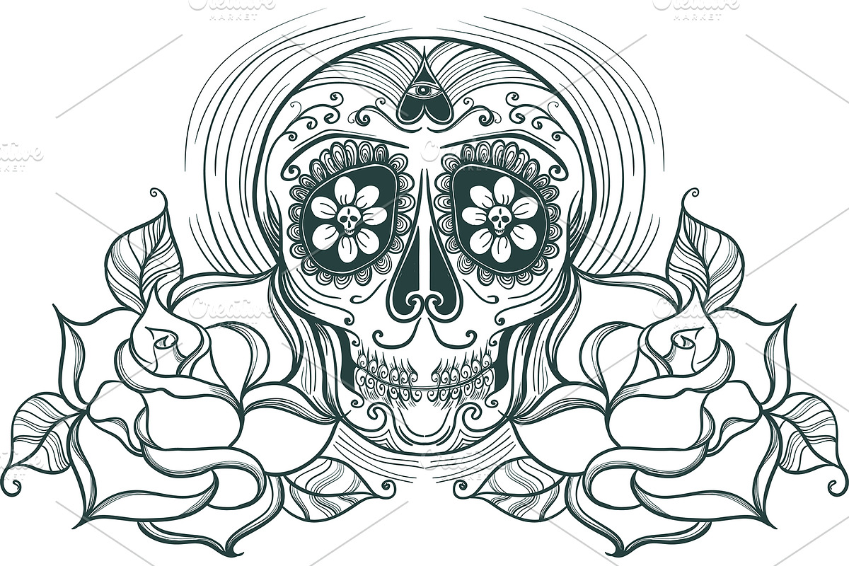 Vector Sugar Skull with roses, a Pattern Graphic by Shusha Guna Art (Photo 7 of 8)