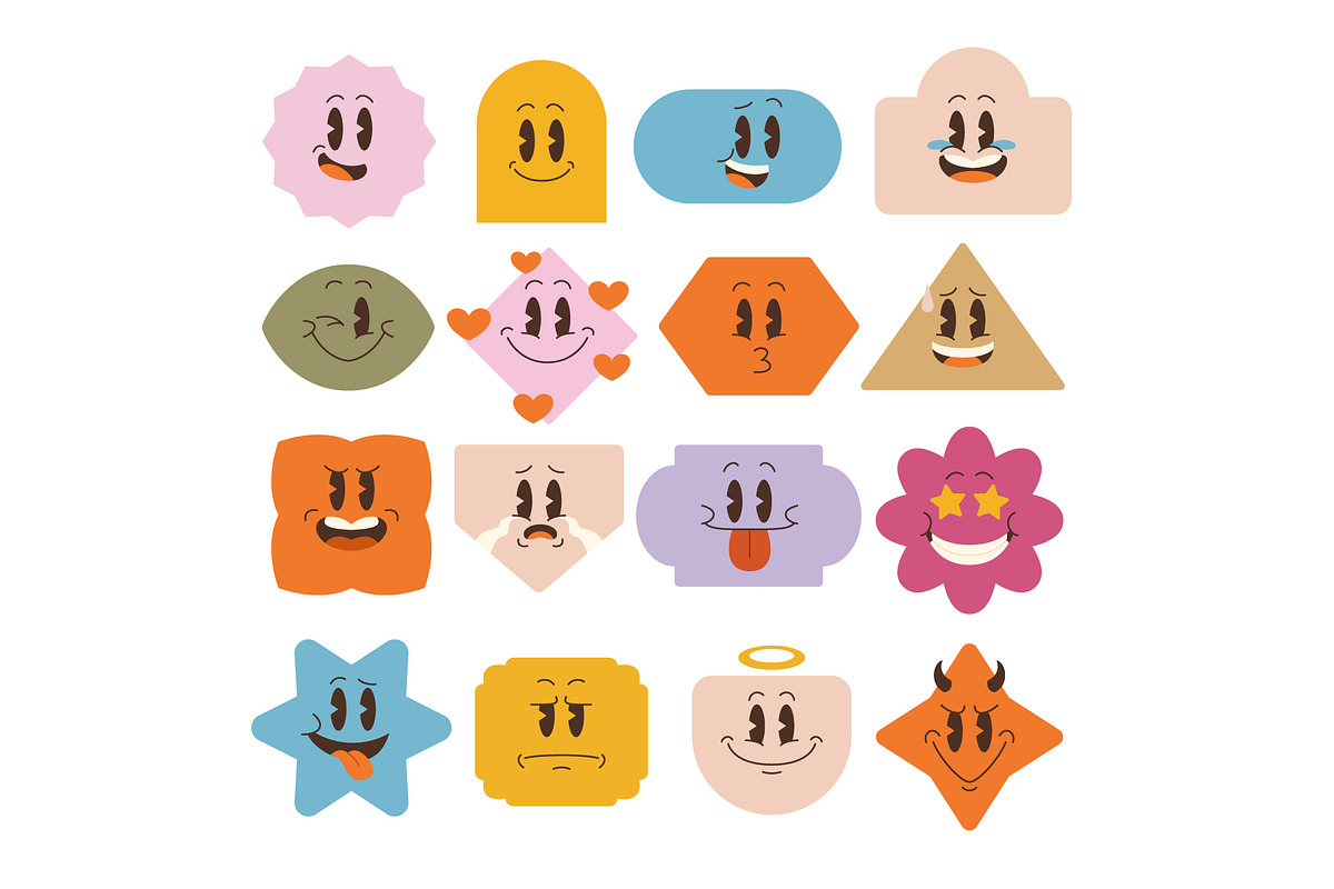 Vintage Retro Cute Emoji sticker, an Object Graphic by Vesvocrea (Photo 2 of 9)