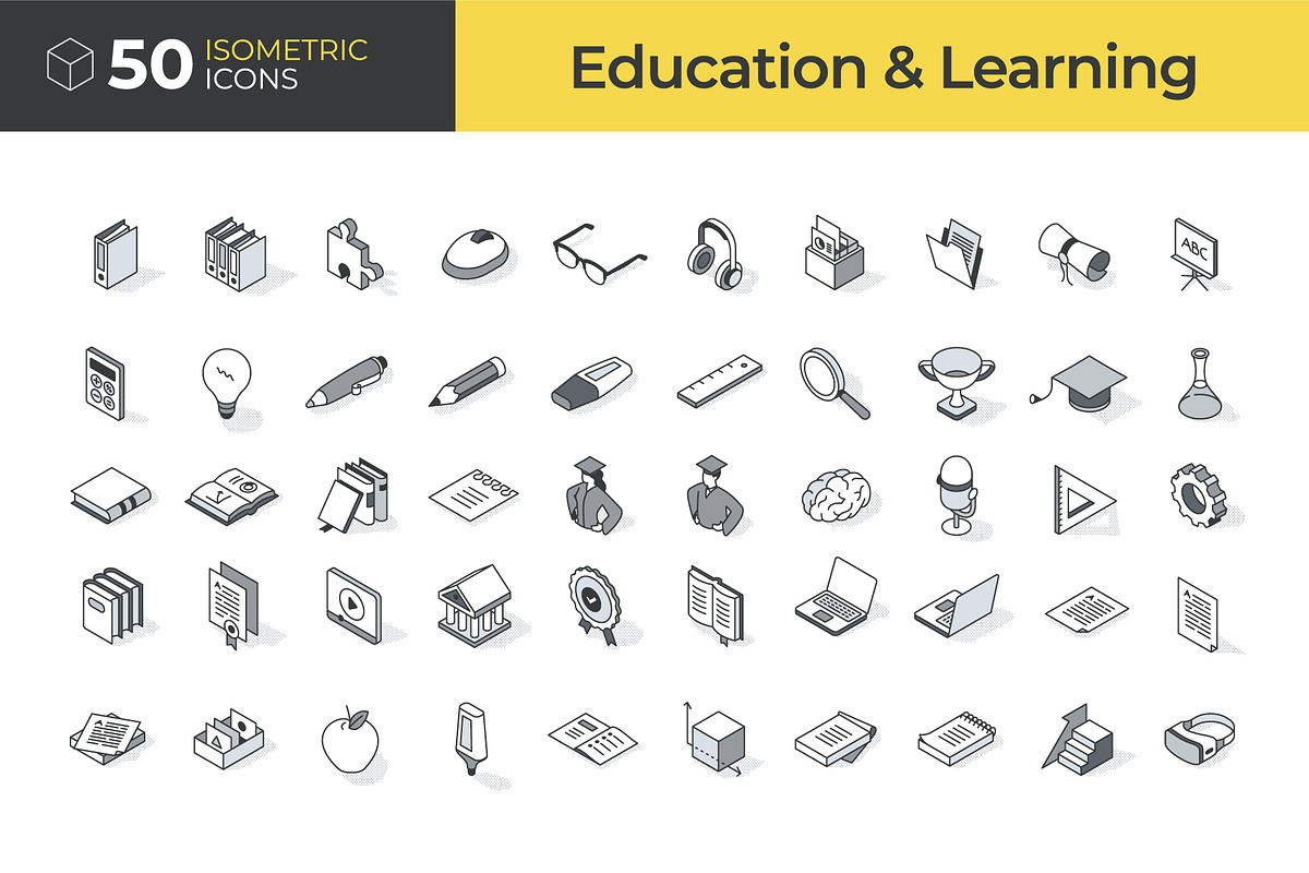 Isometric, 50 Icons | Education, an Outline Icon by Rassko (Photo 1 of 3)