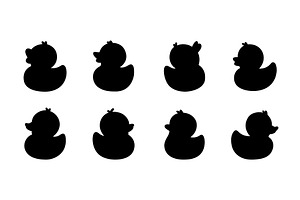Set of black rubber duck silhouettes, an Object Illustration by GraphiShop