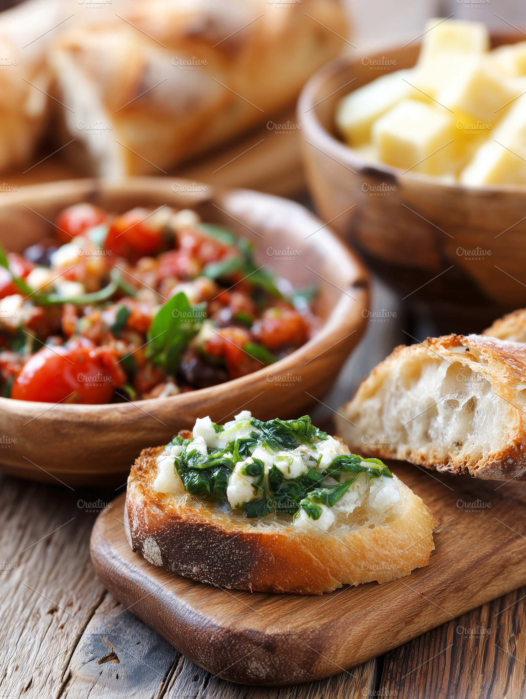 Gourmet bruschetta with creamy chees, a Food & Drink Photo by MistyDay