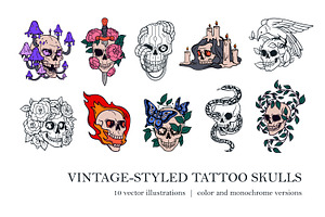 Horror vintage skull tattoo art set, a Decorative Illustration by Good Studio
