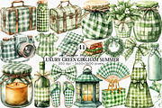 Luxury Green Gingham Summer Clipart, an Illustration by Canvas Craft (Thumbnail 1 of 7)