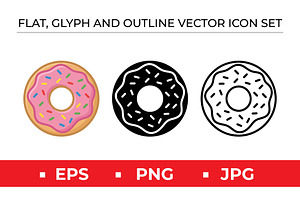 Donut Icon Set - 3 Styles, an Outline Icon by Artonix