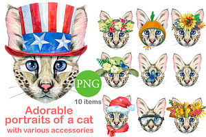 Portrait of Savannah cat, an Animal Illustration by Watercolor fantasy