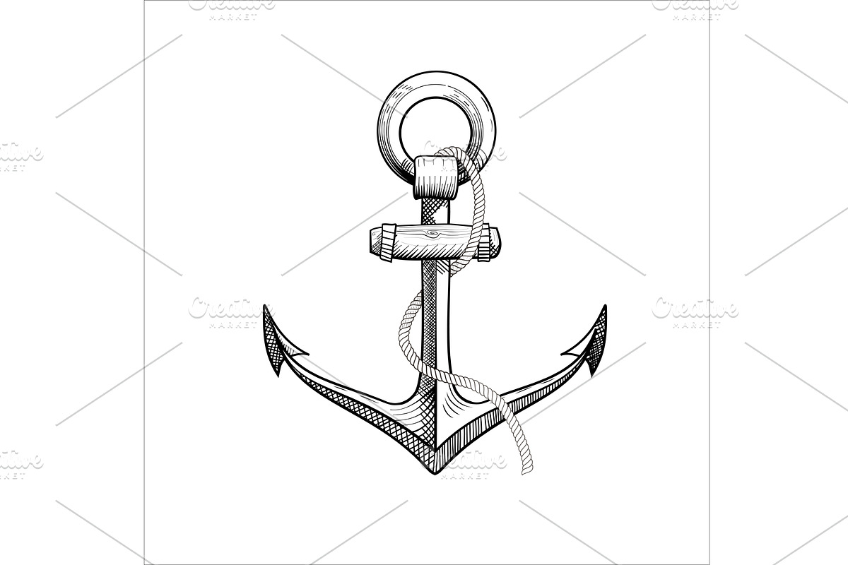 Vector hand drawn nautical anchor., an Object Illustration by piter.goskov