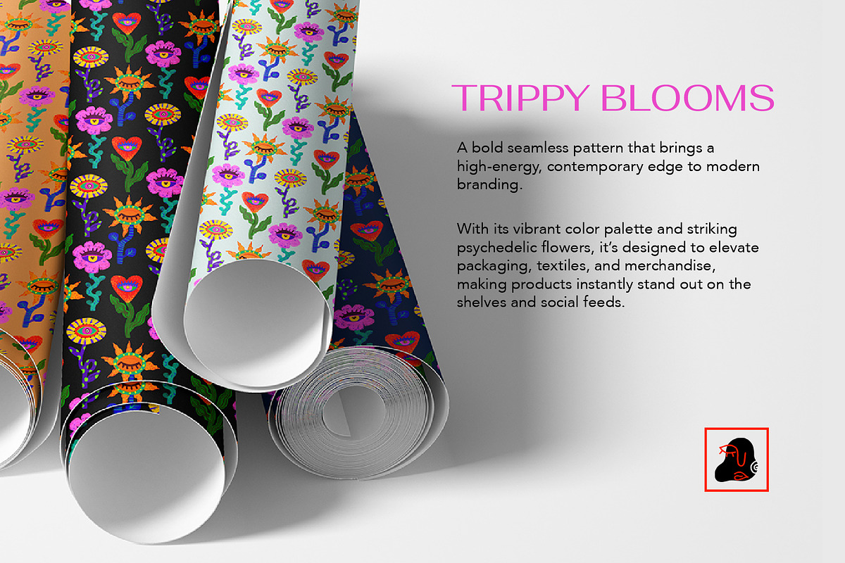 Trippy Blooms – Psychedelic Pattern, a Pattern Graphic by Alona Savchuk (Photo 2 of 7)