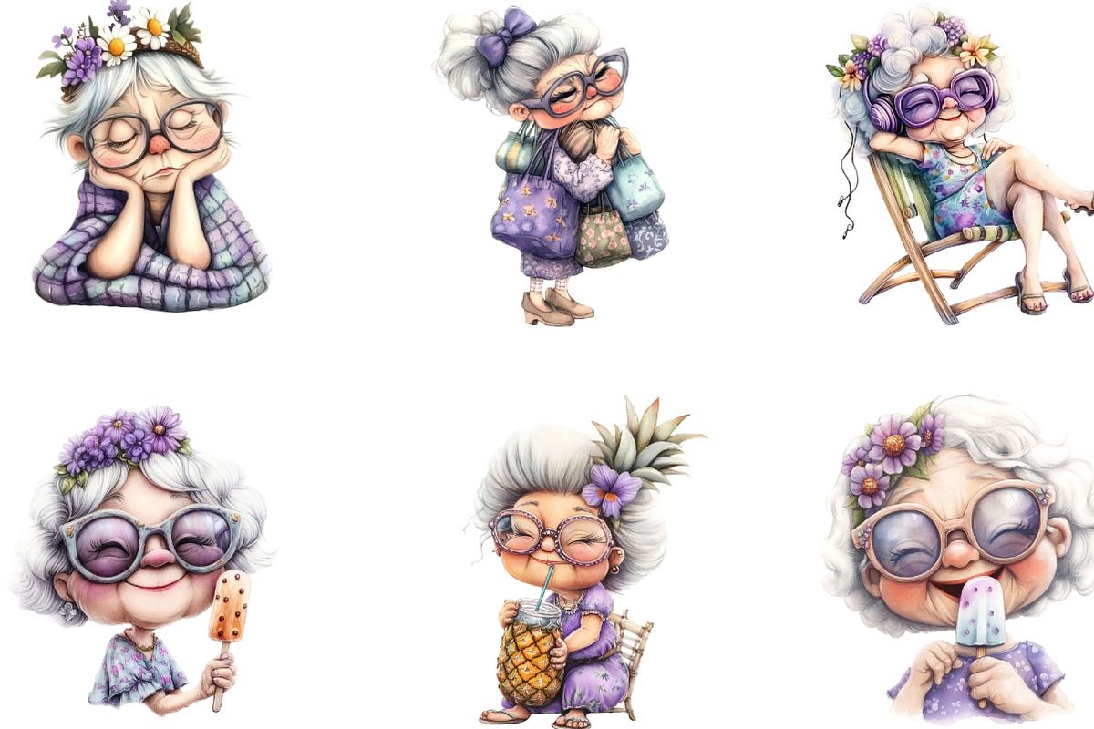 Summer Funny Grandma Clipart, a Person Illustration by Designking (Photo 2 of 5)