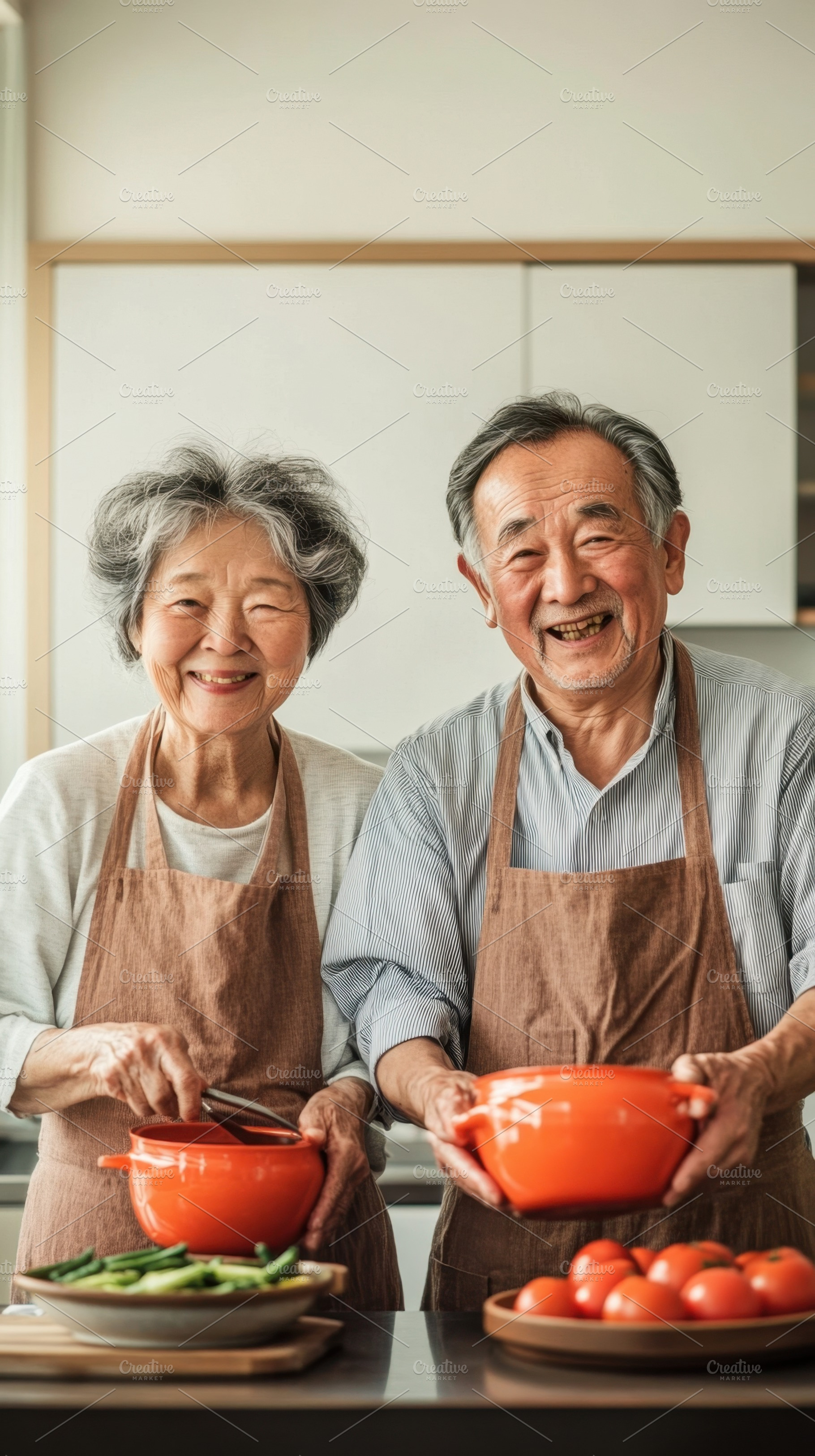 Happy seniors cooking together, a Photo by Beautiful things
