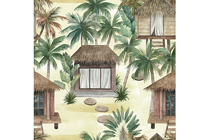 Tropical Bungalow. Seamless Pattern2