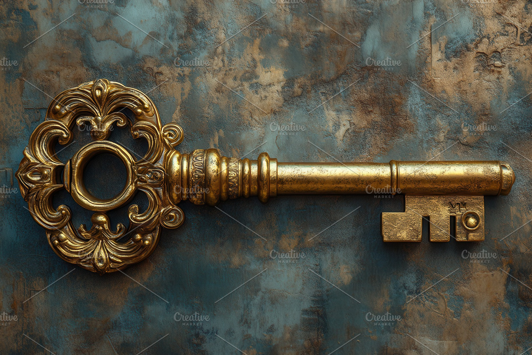 Intricate golden key resting on text, a Photo by Tanuart
