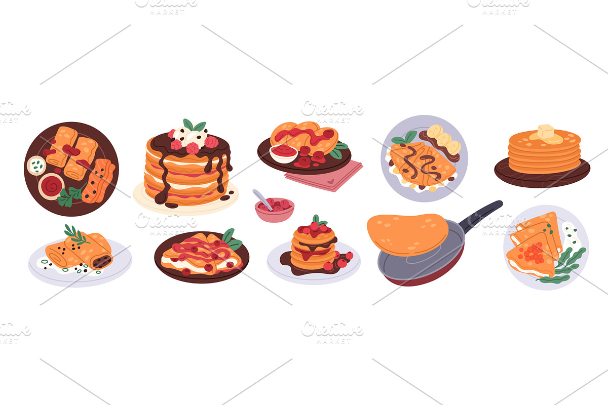 Tasty pancakes. Hot morning food, a Food Illustration by YummyBuum