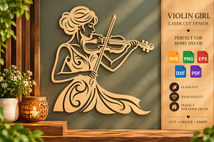 Elegant Violin Girl Laser Cut SVG