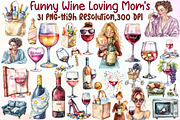 Funny Wine Loving Mom's Clipart, an Illustration by Sublimation Artist (Thumbnail 1 of 6)