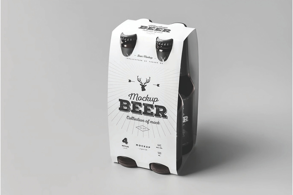 Four Pack Craft Beer Carrier Mockup, a Packaging Mockup by DesignRushMarket (Photo 1 of 2)