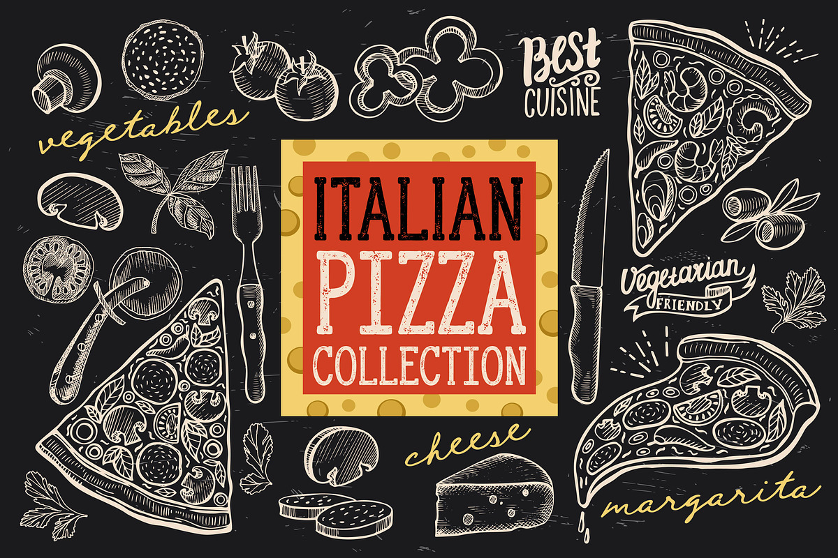 Italian Food, Pizza Illustrations, a Decorative Illustration by BarcelonaShop (Photo 1 of 4)