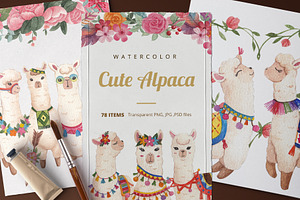 Cute Alpaca watercolor, an Animal Illustration by CreativeValuation