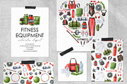 Fitness Equipment watercolor clipart, an Illustration by Natalia Fedorova (Thumbnail 1 of 8)
