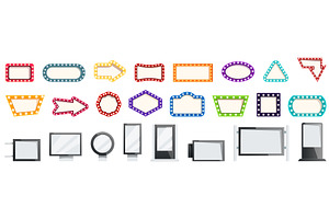 Signboard lights promotion icons set, an Illustration by Ylivdesign