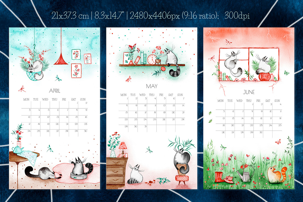 Watercolor Cat Calendar 2023, an Animal Illustration by BetterCallLiubka (Photo 3 of 5)