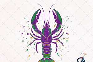 Glitter Mardi Gras Crawfish Png, an Illustration by Creative Art