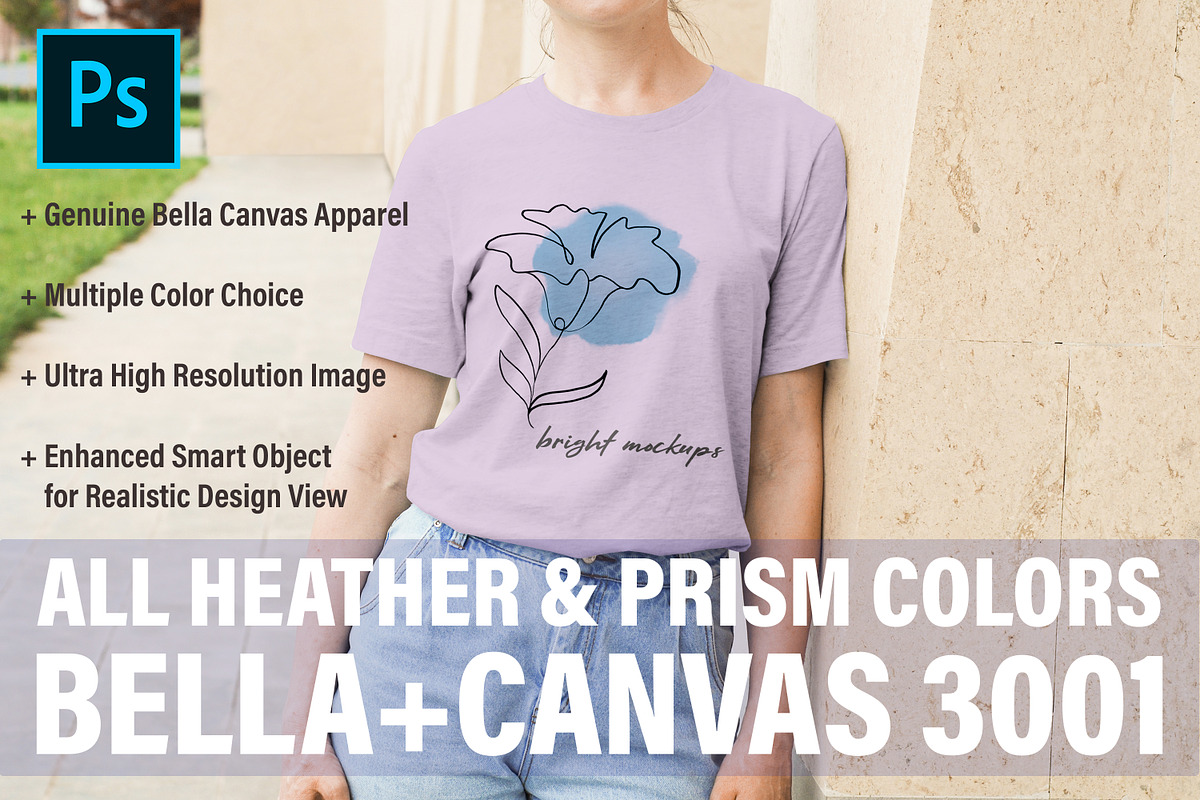Bella Canvas 3001 Heather Mockup, a Print Template by BrightMockups (Photo 1 of 2)