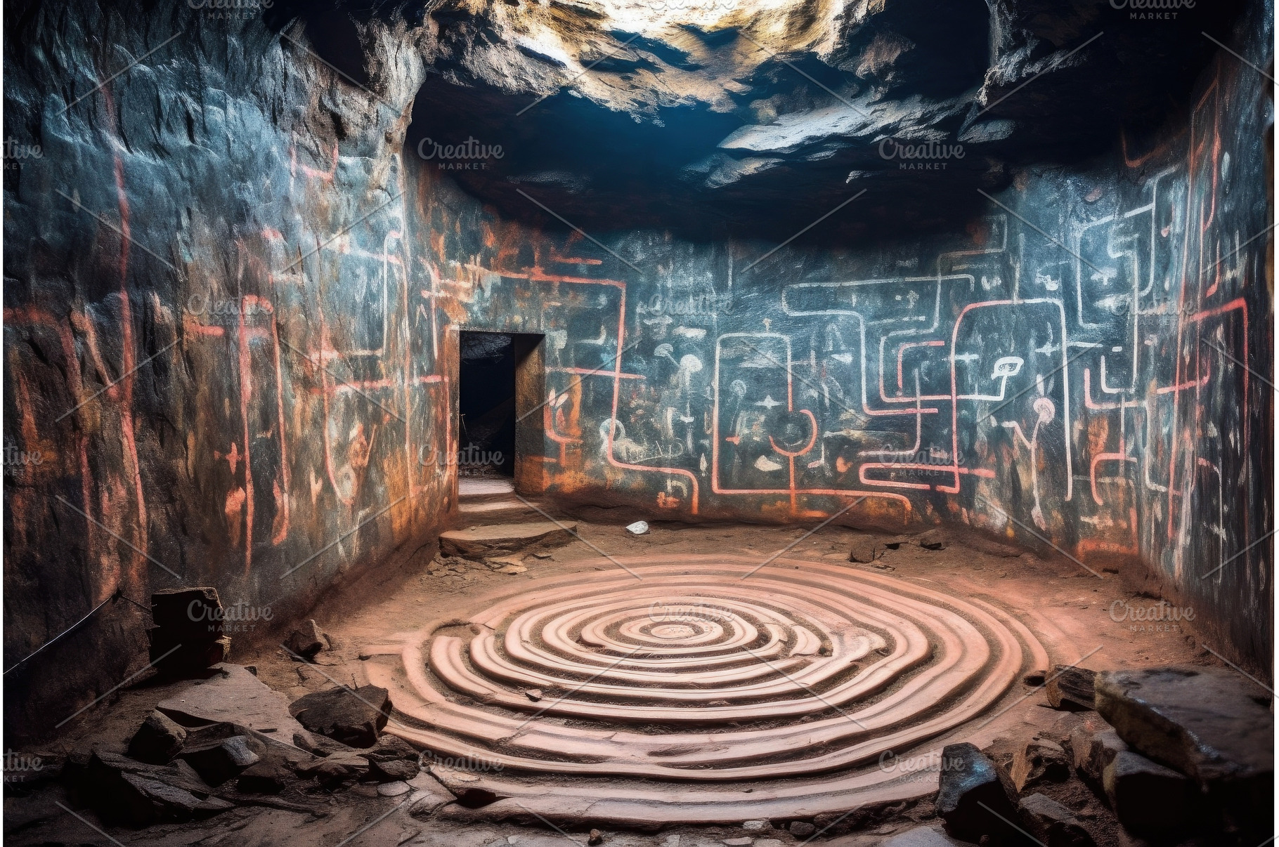 mysterious labyrinth painted on a, an Architecture Photo by Sergey Kotenev