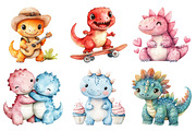 Watercolor Cute Baby Dinosaurs Png, an Illustration by SinaCreation (Thumbnail 3 of 5)