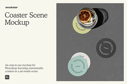 Coaster Scene Mockup, a Cups & Container Mockup by mockstar