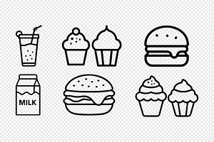 Simple line art food and drink icons, an Icon by Toufiqul