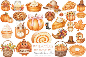 Watercolor Thanksgiving Clipart PNG, an Illustration by SinaCreation