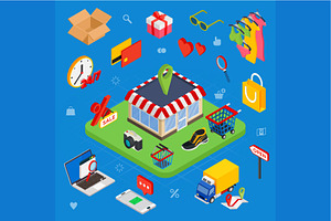 Isometric e-commerce concept