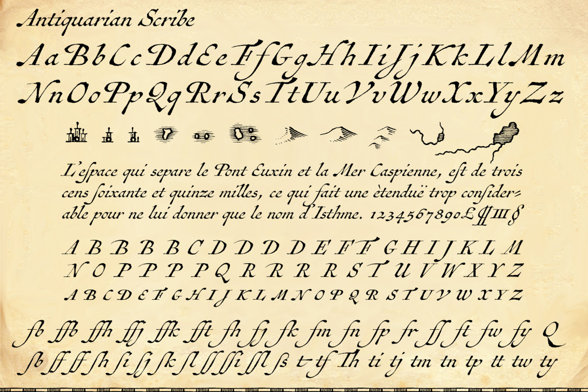 Antiquarian Scribe, an old map font preview 2