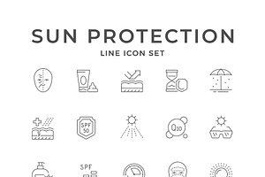 Set Line Icons Of Sun Protection