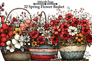 Spring Flower Basket Clipart, an Illustration by Watercolor design (Thumbnail 1 of 6)