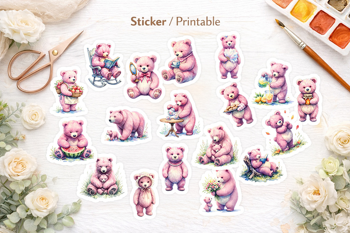 Vintage Mama Bear Sublimation PNG, an Illustration by Artnoy (Photo 5 of 8)