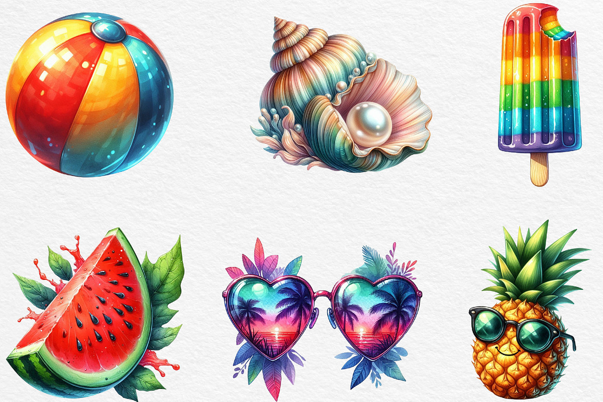 Watercolor Summer Vibe Clipart, an Illustration by Black Bird Studio (Photo 2 of 6)