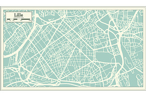 Lille France City Map In Retro Style