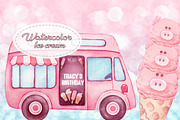 Watercolor Ice cream Clip Arts #2, an Animal Illustration by Whimseez (Thumbnail 2 of 4)