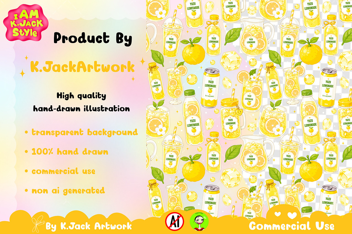 Cute Yuzu Lemonade Drink Seamless, a Background Graphic by K.JackArtwork (Photo 3 of 8)