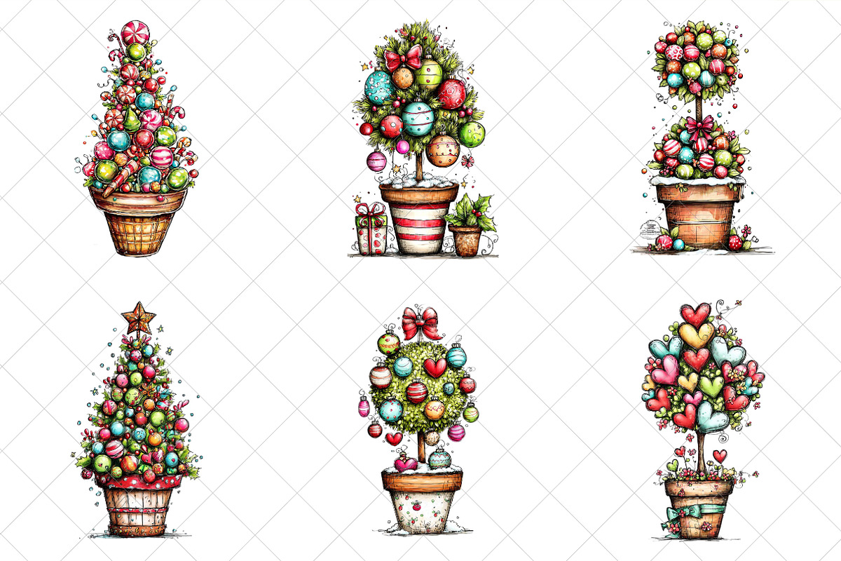 Whimsical Christmas Topiary Tree, an Illustration by SinaCreation (Photo 3 of 7)