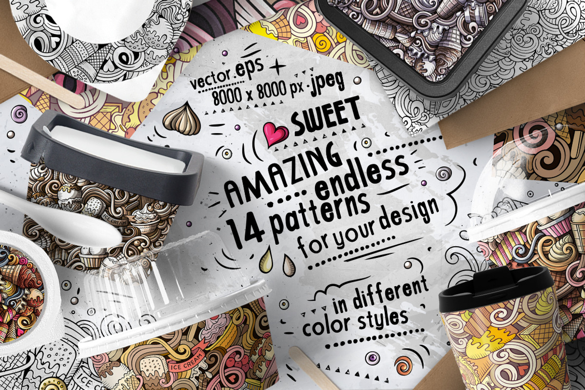 Ice Cream Seamless Patterns Pack, a Pattern Graphic by BALABOLKA (Photo 2 of 5)