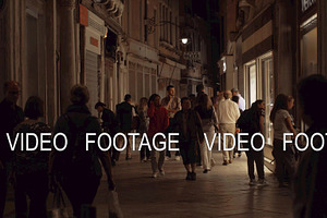 Lively Street In Night Venice, Italy