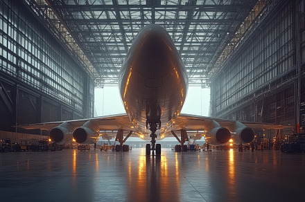 Airplane in hangar majestic view pow, a Background Photo by Pixeness